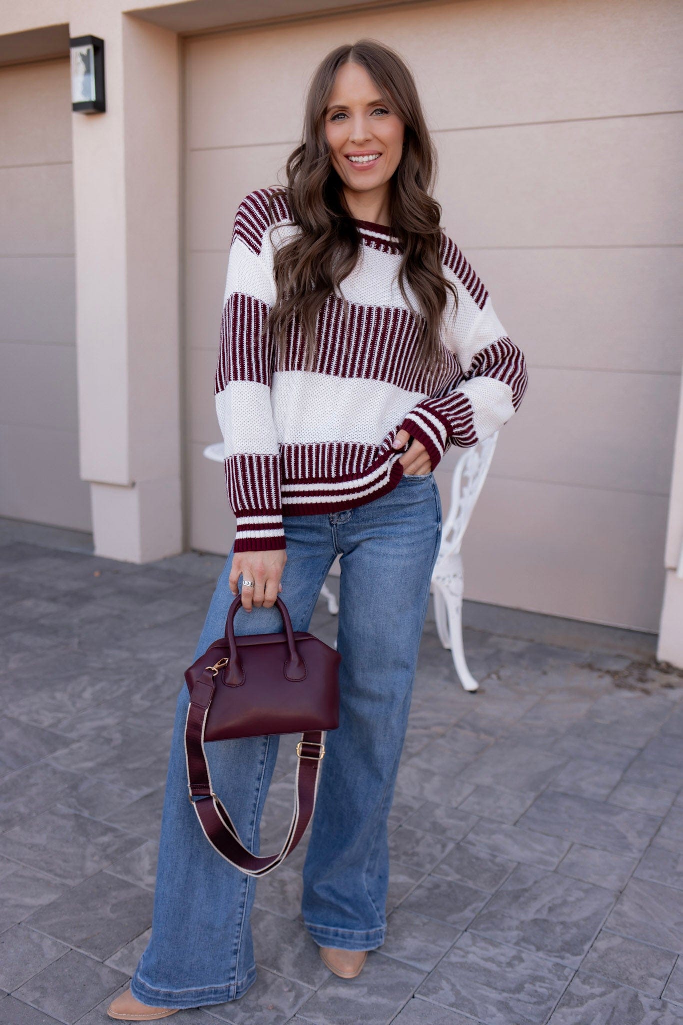 Tiffany Wine Striped Knit Sweater
