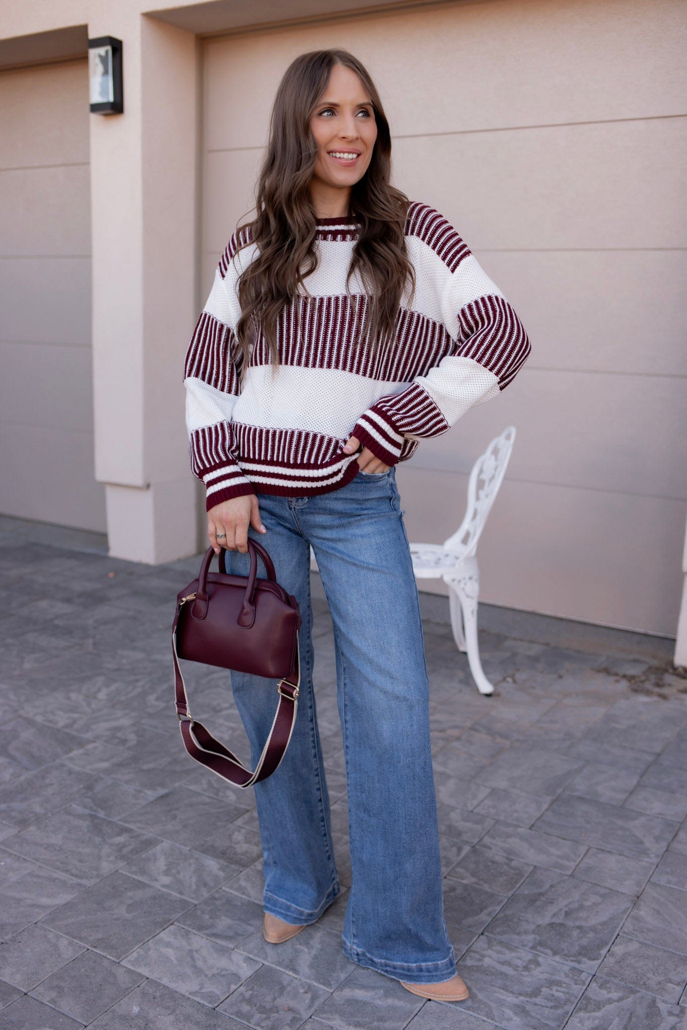 Tiffany Wine Striped Knit Sweater