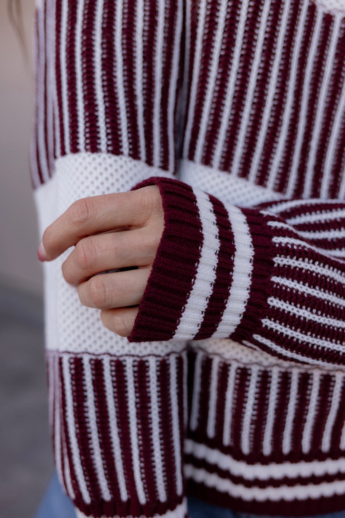 Tiffany Wine Striped Knit Sweater