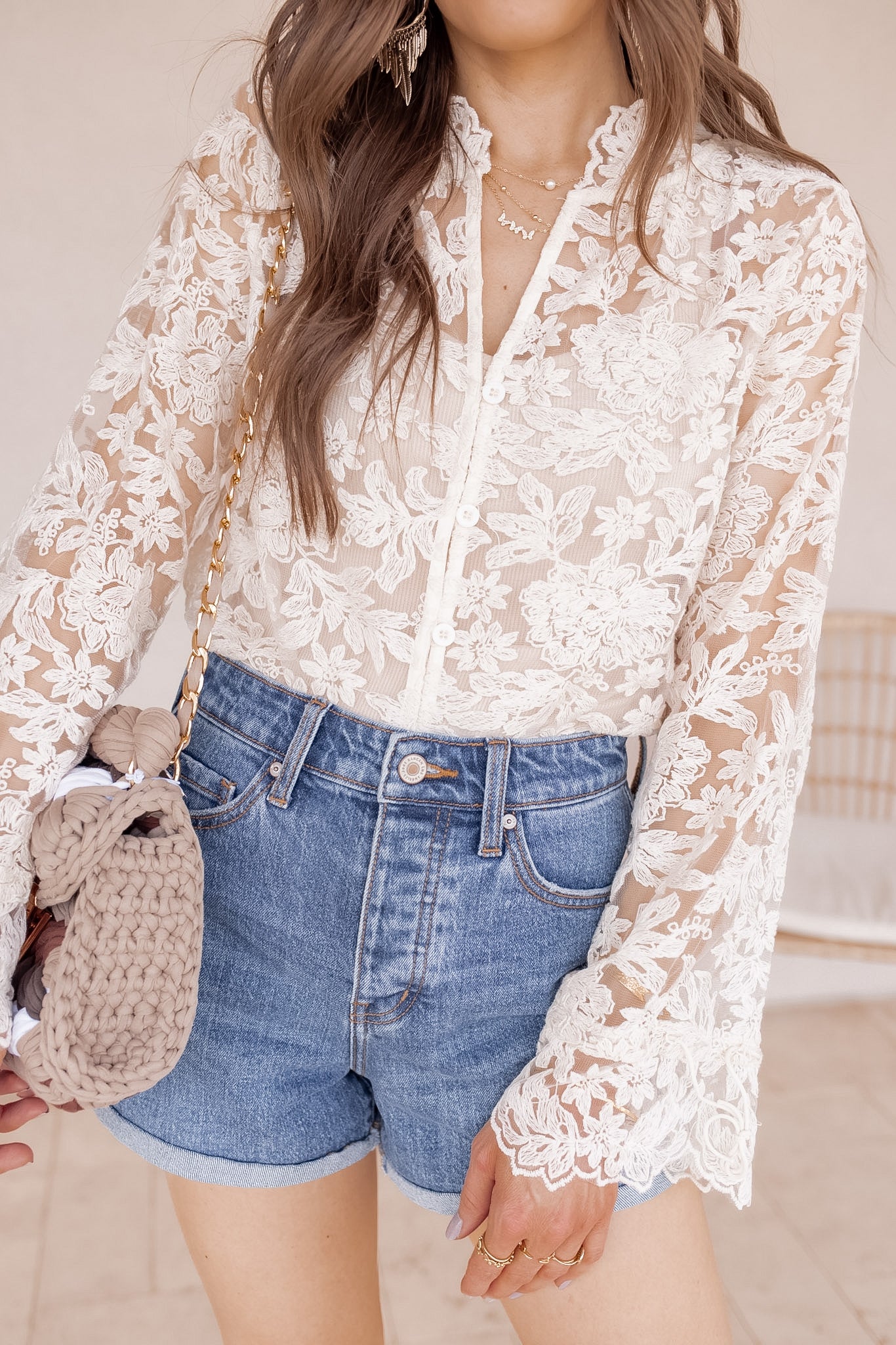 Boho Dreams Floral Lace Long Sleeve Blouse