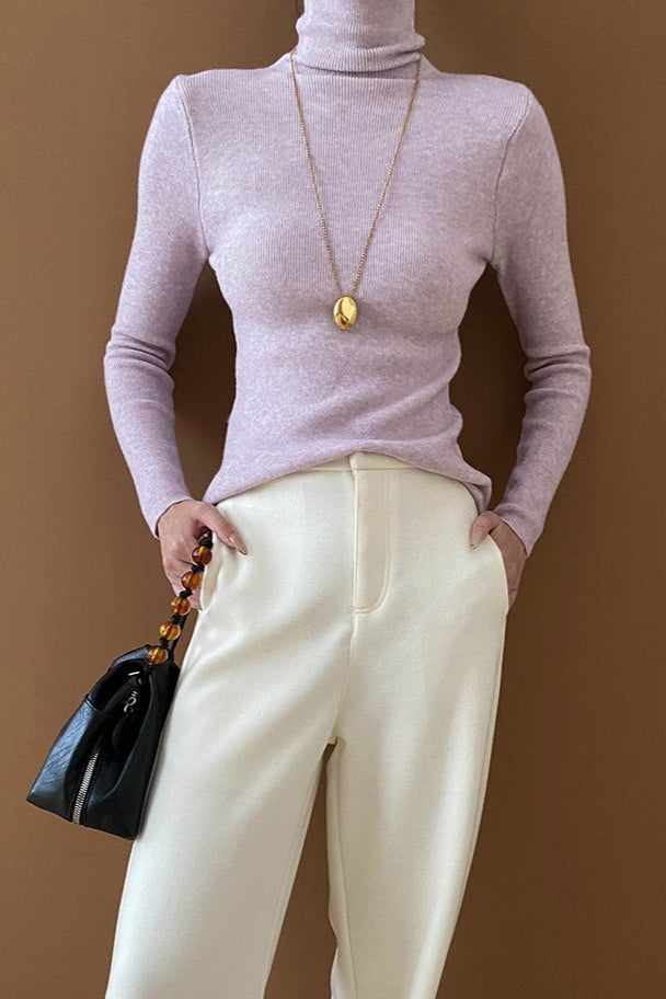Stacked Neck Slim Fit Essential Knit Top