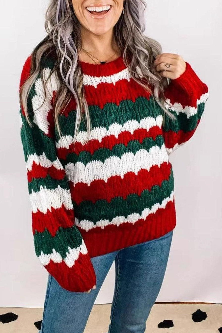 Chic Striped Color Block Sweater