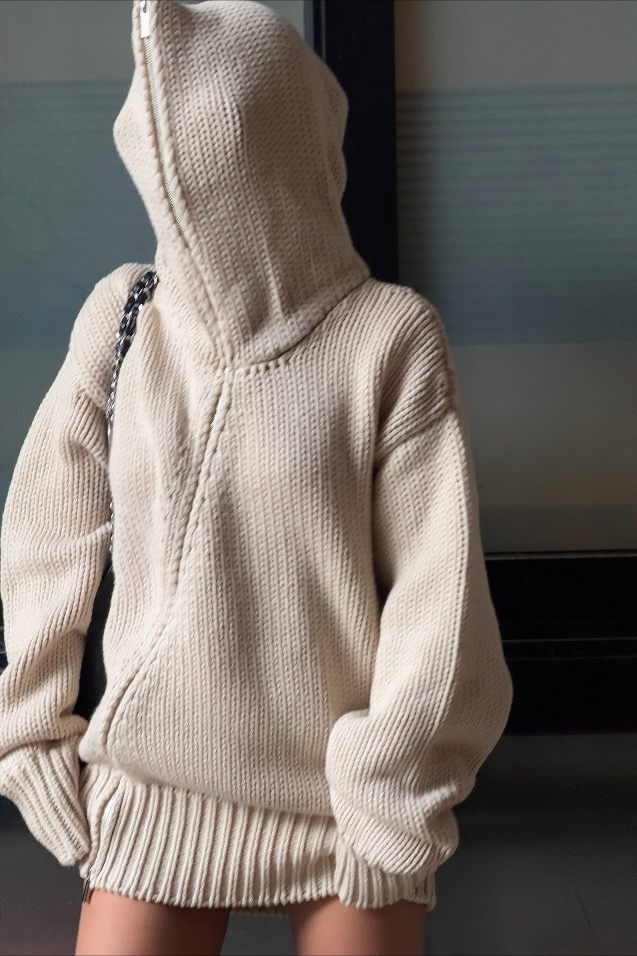 Solid Color Asymmetric Zipper Loose Sweater