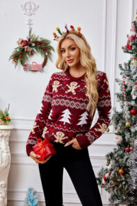 Cozy Color Block Gingerbread Man Print Sweater