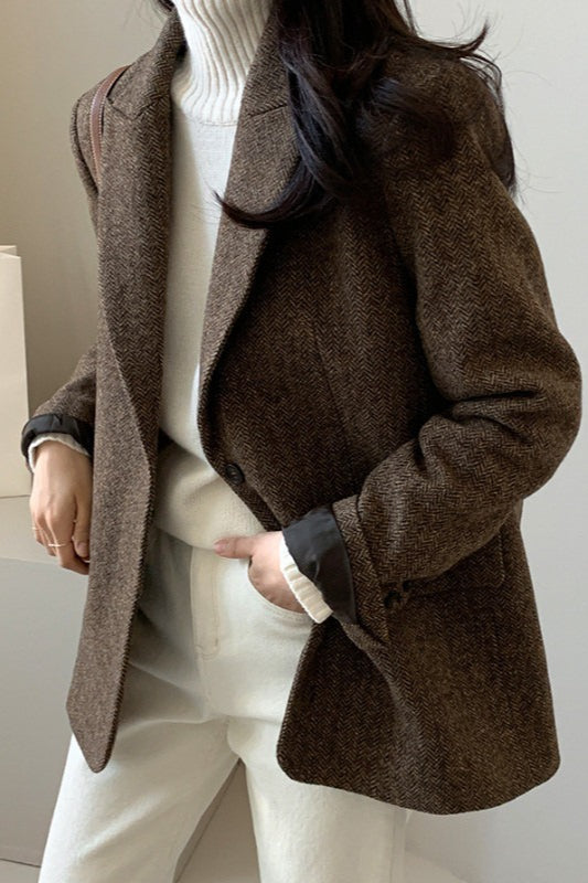 Wool Blend Solid Color Blazer