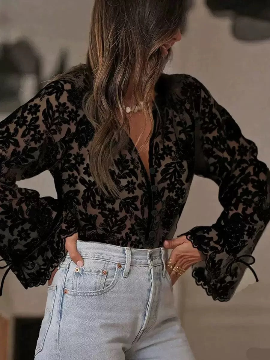 Boho Dreams Floral Lace Long Sleeve Blouse