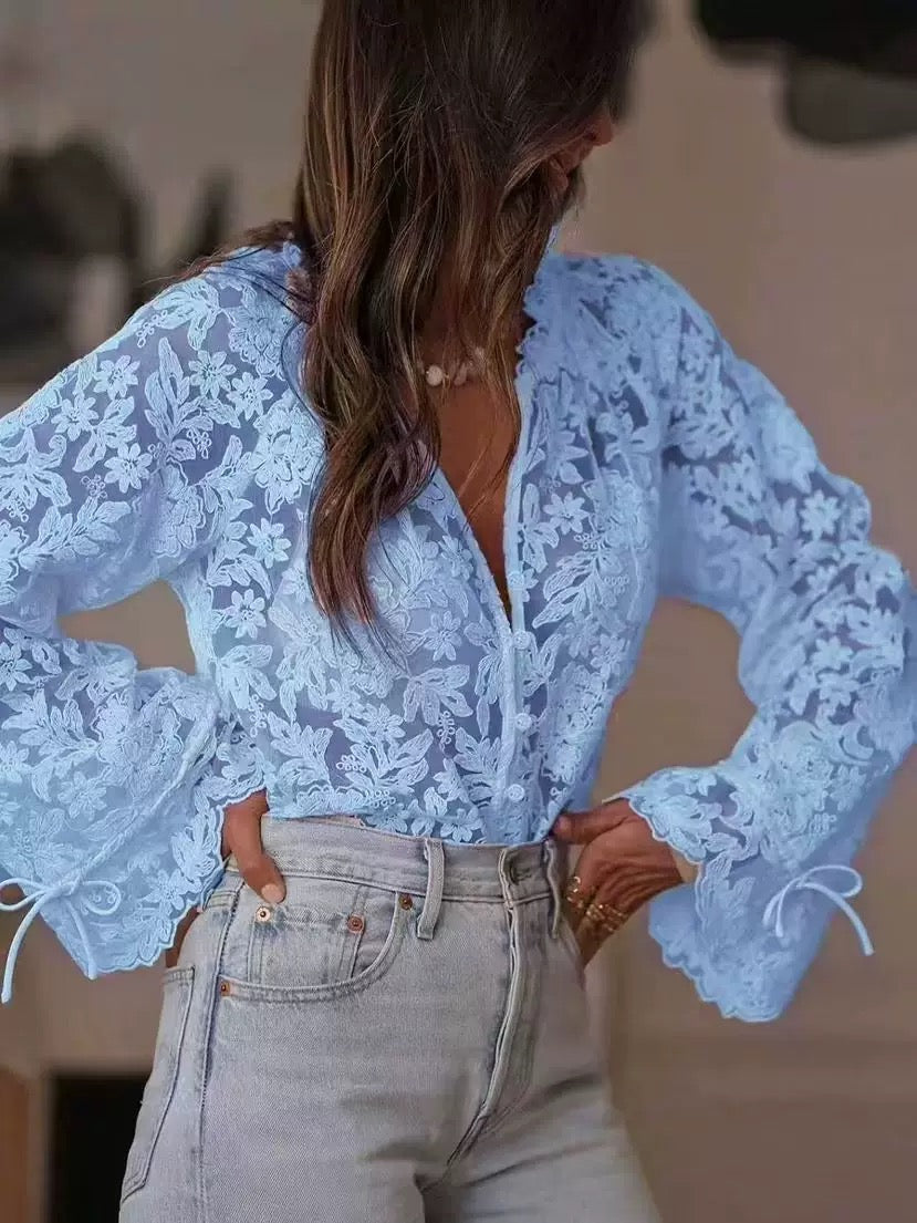 Boho Dreams Floral Lace Long Sleeve Blouse