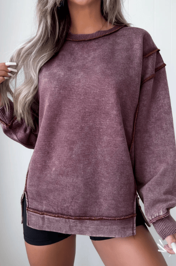 Mineral Wash Exposed Seam Side Slit Sweatshirt