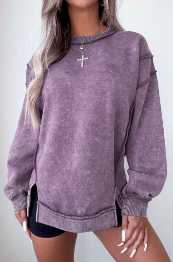 Mineral Wash Exposed Seam Side Slit Sweatshirt