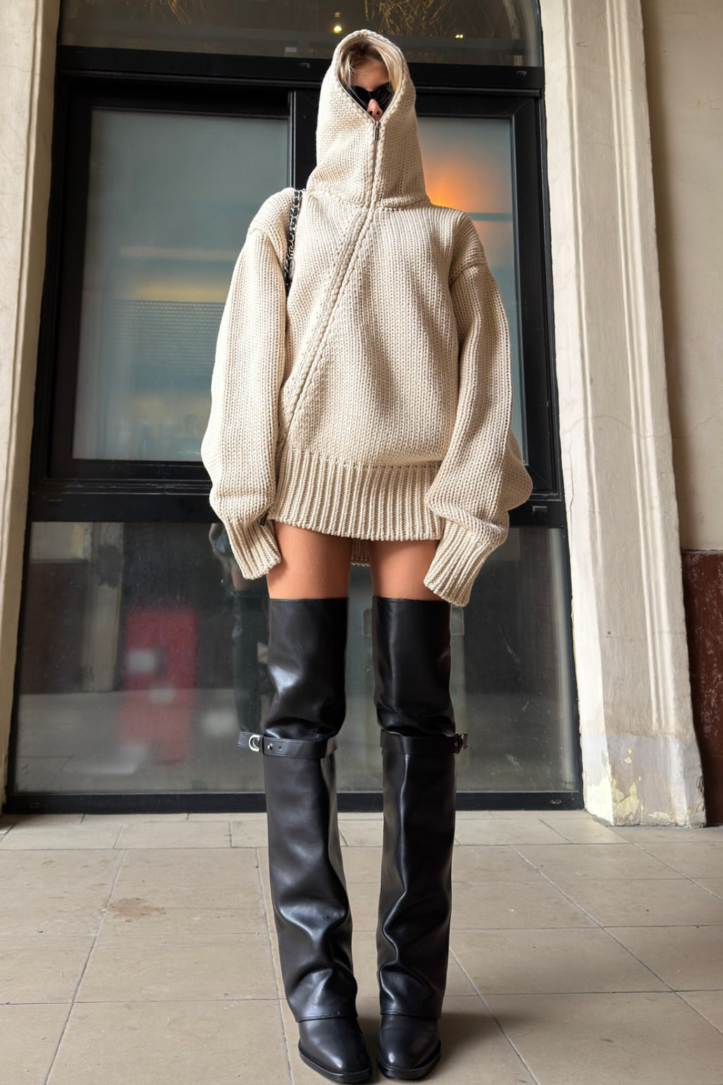 Solid Color Asymmetric Zipper Loose Sweater