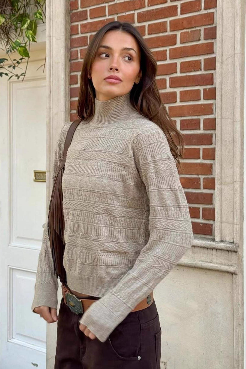 Cable Knit Round Neck Knit Top