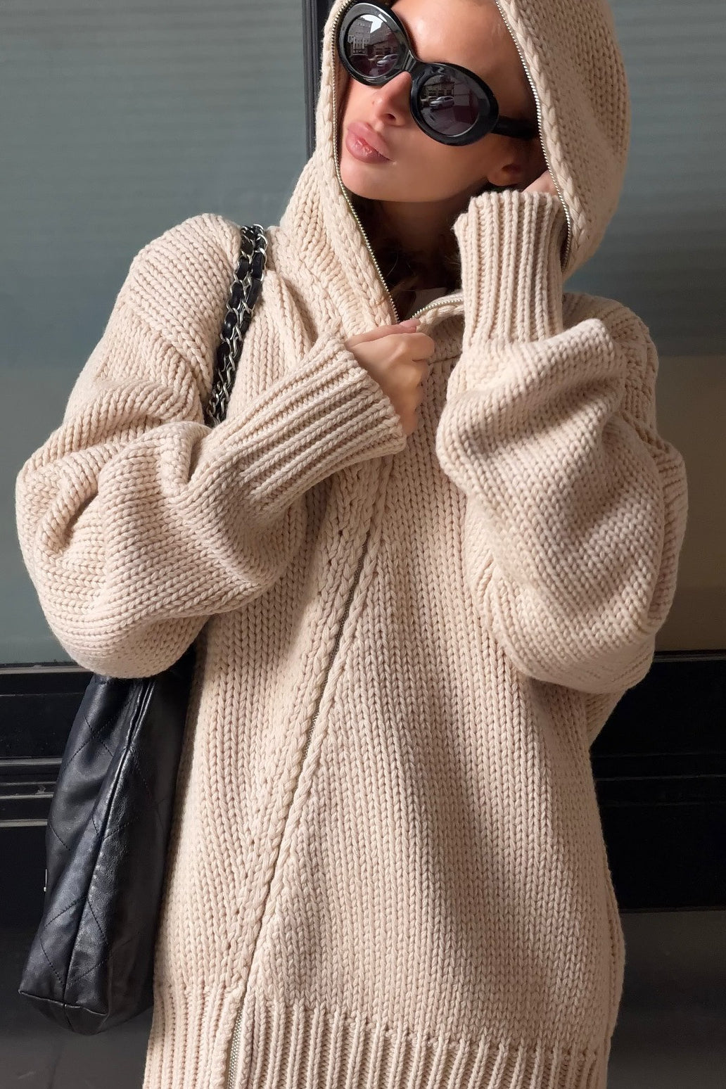 Solid Color Asymmetric Zipper Loose Sweater